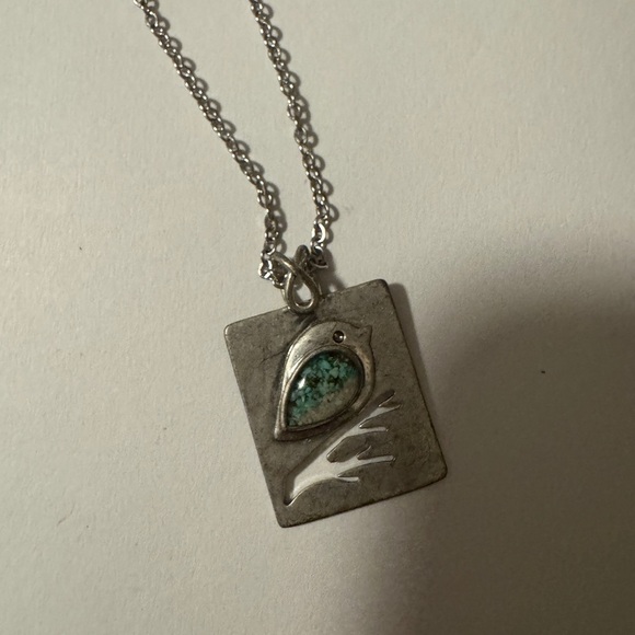 Silver and Turquoise bird Pendant Necklace - Picture 1 of 3